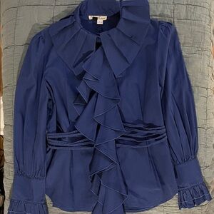 Victorian Choice Navy Ruffle Front Blouse